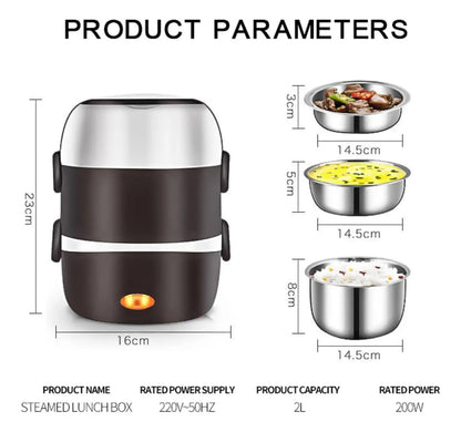 Fiambrera Eléctrica 3 Capas Calentador Portátil de Alimentos