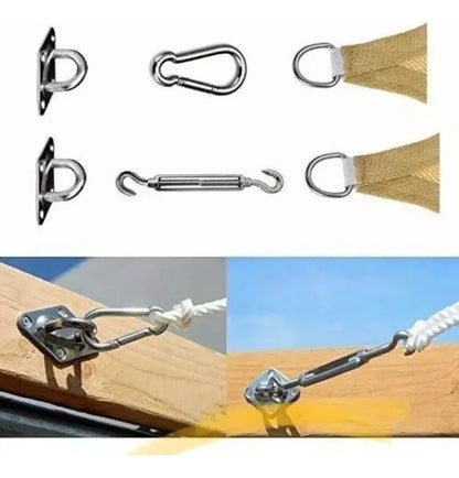 Kit Anclaje Toldo Vela Acero Inoxidable 304 con Ganchos y Tensores