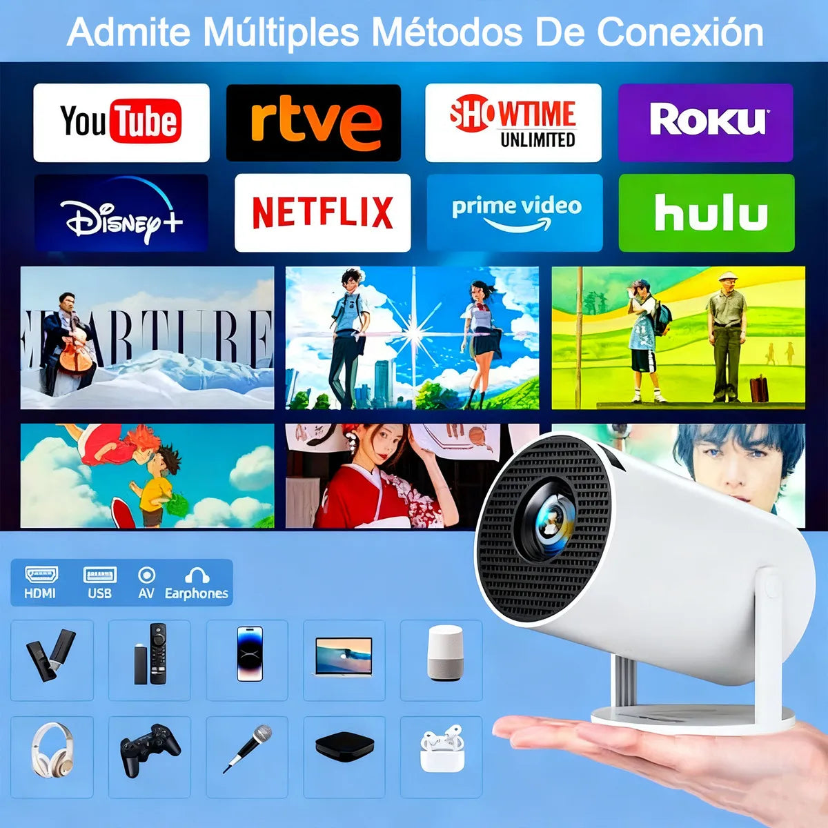 Proyector Portátil YX100 Full HD 1080p – Android TV, Wi-Fi, Bluetooth y 2 Mandos