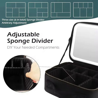 Estuche Organizador de Maquillaje con Espejo LED Recargable y Brochas
