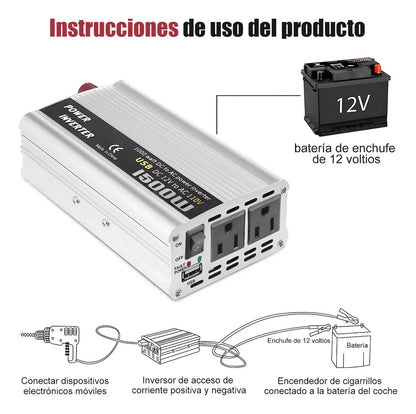 Inversor de Corriente para Auto 1500W 12V a 110V – Onda Modificada