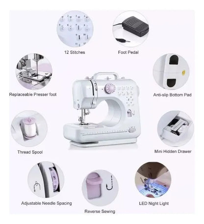 Mini Máquina de Coser Portátil SM-505L – 12 Puntadas, Ojal Automático y Luz LED