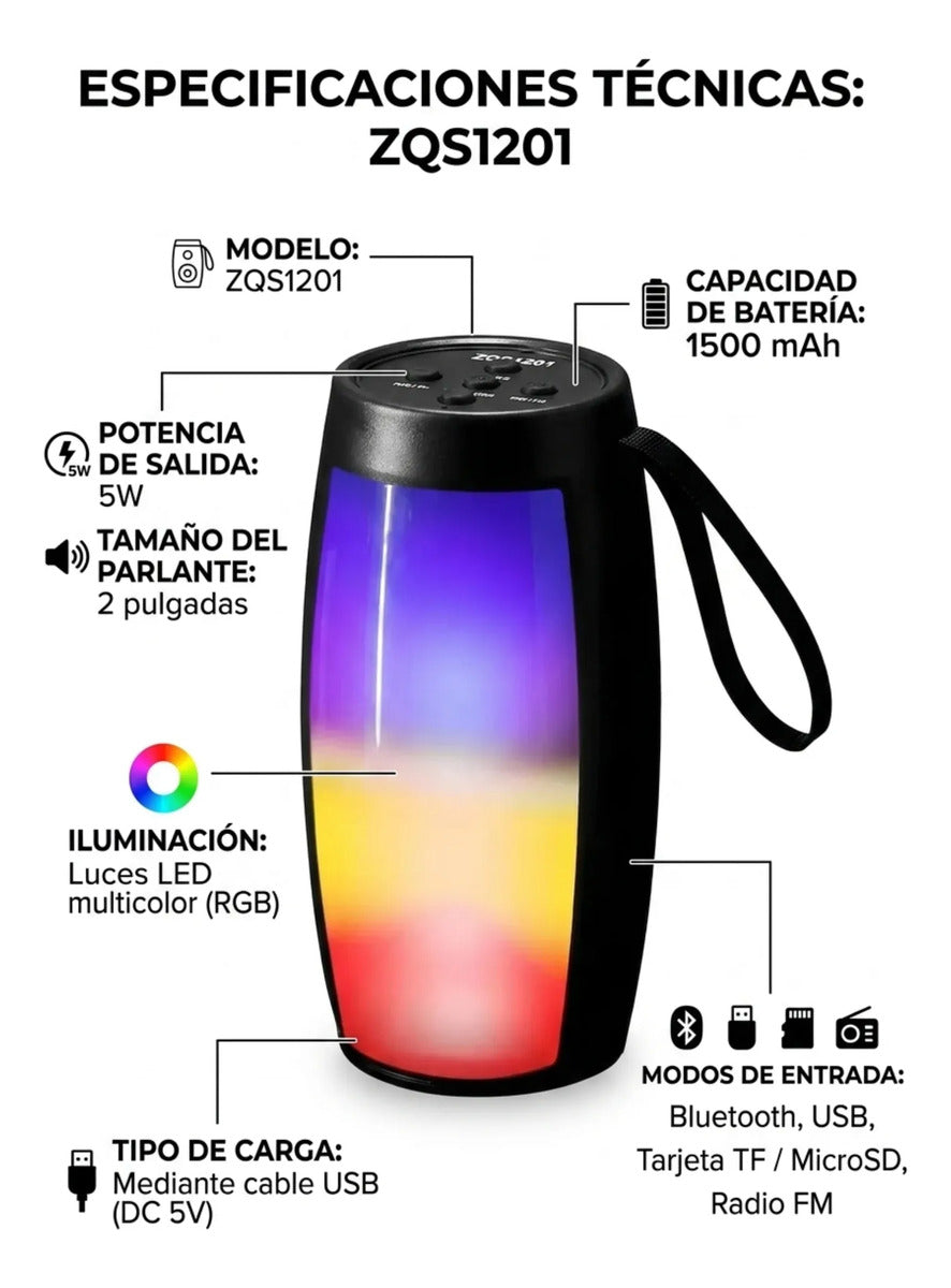 Parlante Bluetooth Portátil con Luces LED RGB