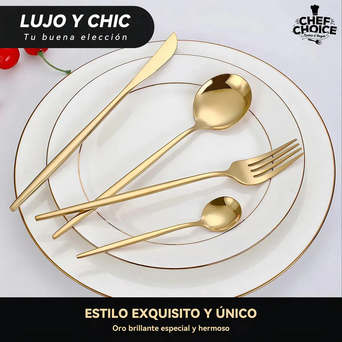 Set de Cubiertos 24 Piezas Acero Inoxidable Dorado – 6 Personas, Apto Lavavajillas
