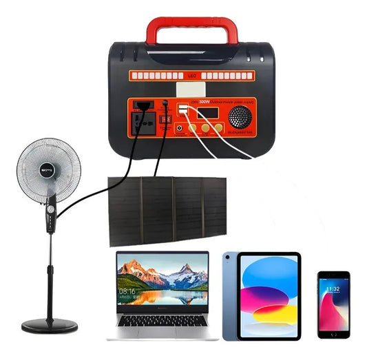 Generador Solar Portátil 300W – Batería + Inversor Kit Emergencia