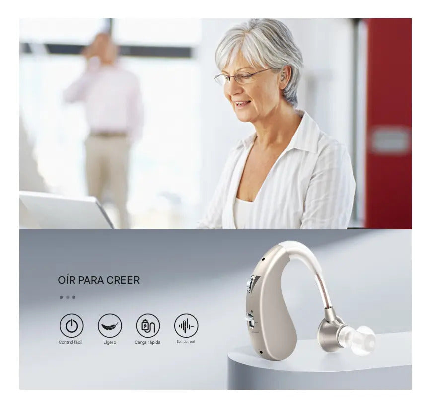 Amplificador Auditivo Retroauricular Recargable USB con Reducción de Ruido
