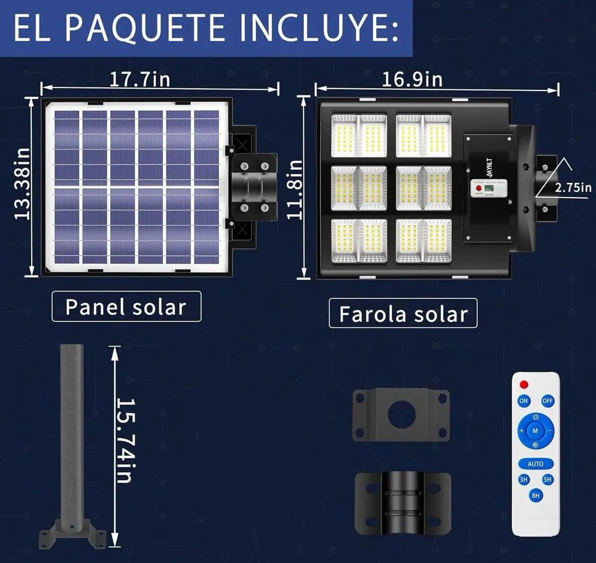 Foco Solar LED 500W con Sensor de Movimiento, Soporte y Control Impermeable