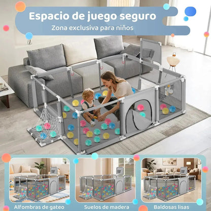 Corral de Juego para Bebés 180 cm con Aro de Basket | Plegable y Seguro