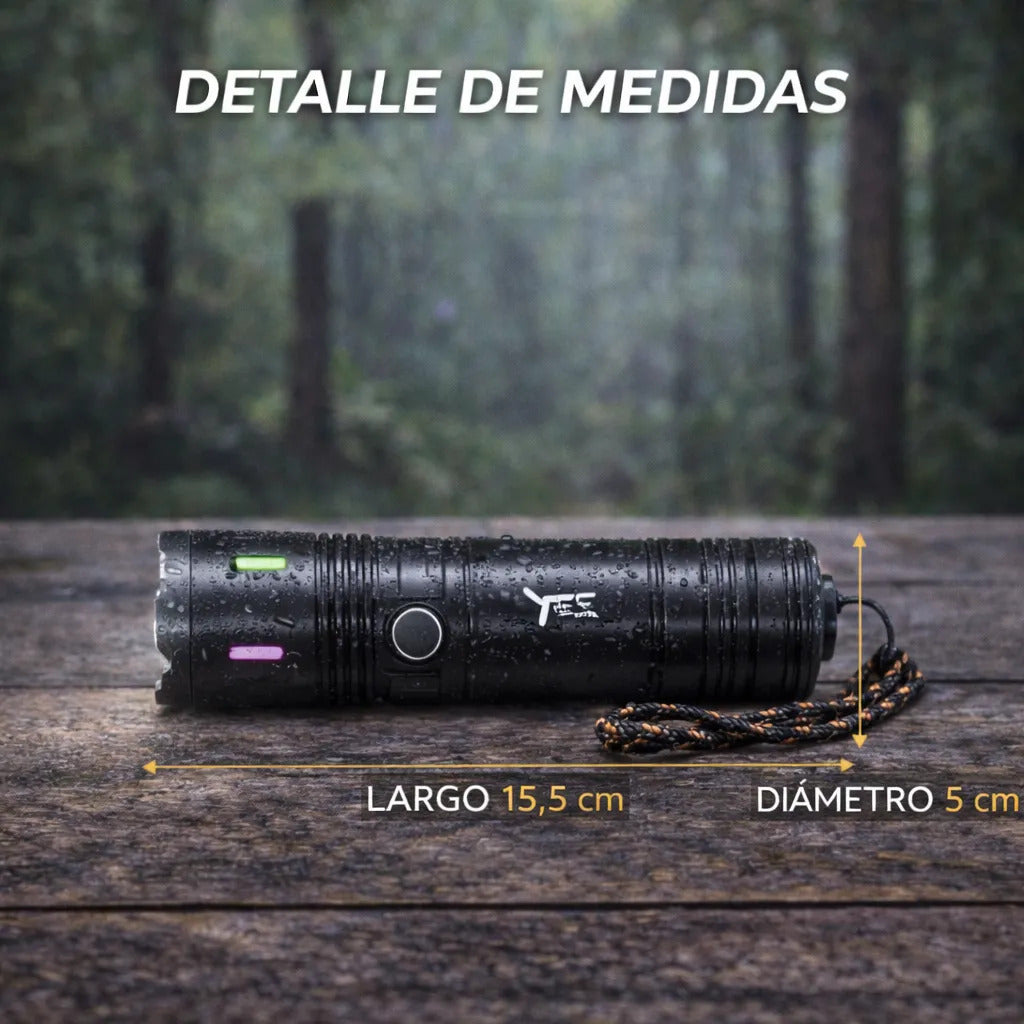 Linterna Táctica Recargable USB 2000 Lúmenes 700m 4 Modos