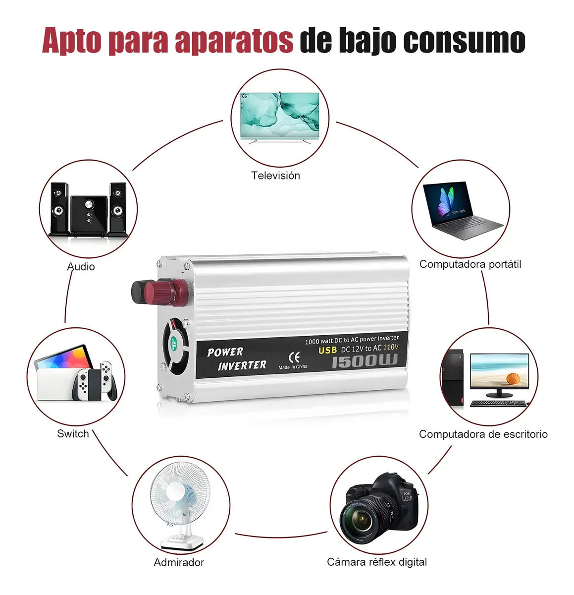 Inversor de Corriente para Auto 1500W 12V a 110V – Onda Modificada