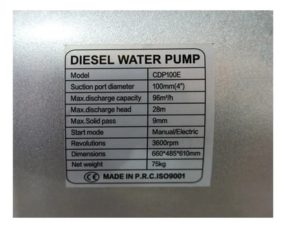 Motobomba De Agua 4 Pulgadas A Diesel Partida Eléctrica