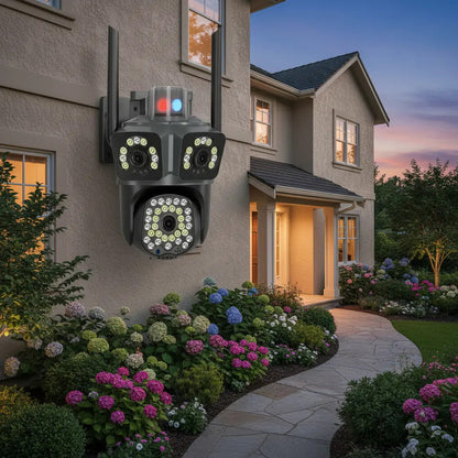 Cámara WiFi Triple Lente PTZ 2MP Exterior Visión Nocturna