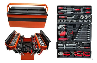 Set Caja Herramientas 168 Piezas Metálica con Dados, Llaves y Alicates