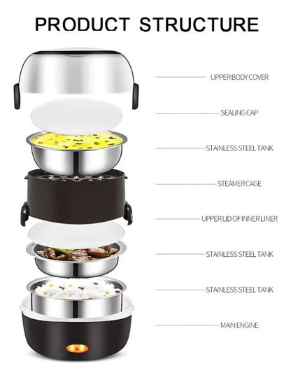 Fiambrera Eléctrica 3 Capas Calentador Portátil de Alimentos