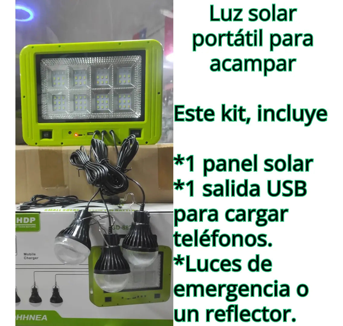 Lámpara Solar de Emergencia | 3 LED | Batería 7200mAh | Carga USB