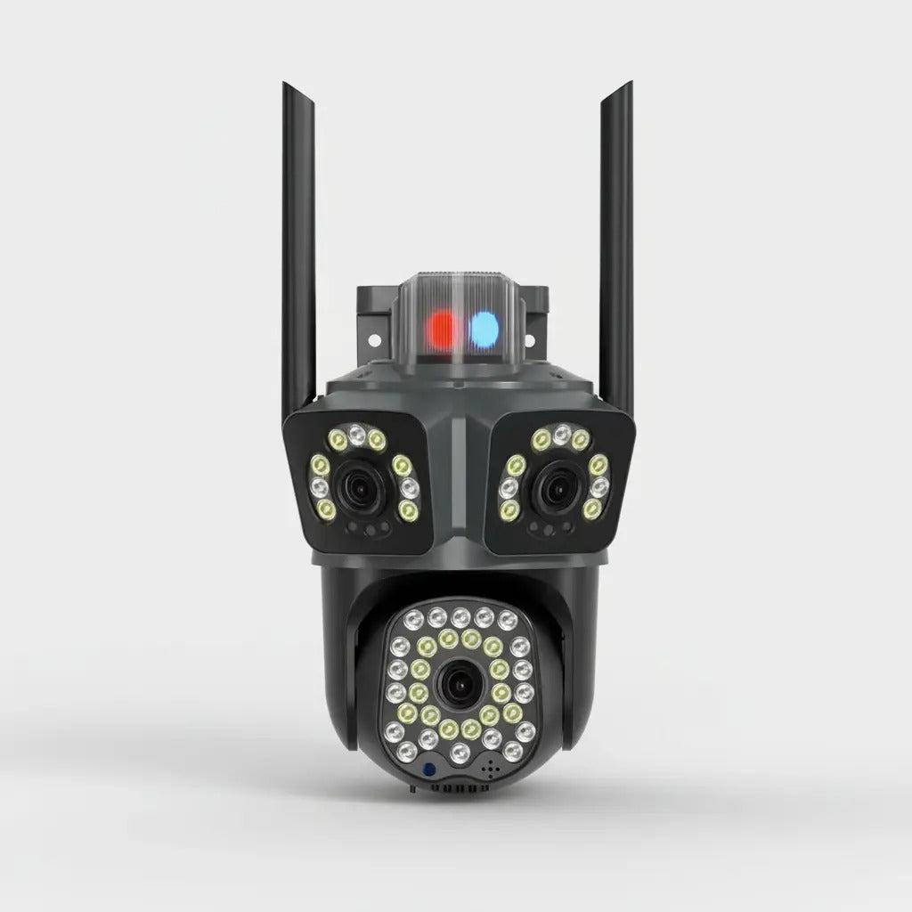 Cámara WiFi Triple Lente PTZ 2MP Exterior Visión Nocturna