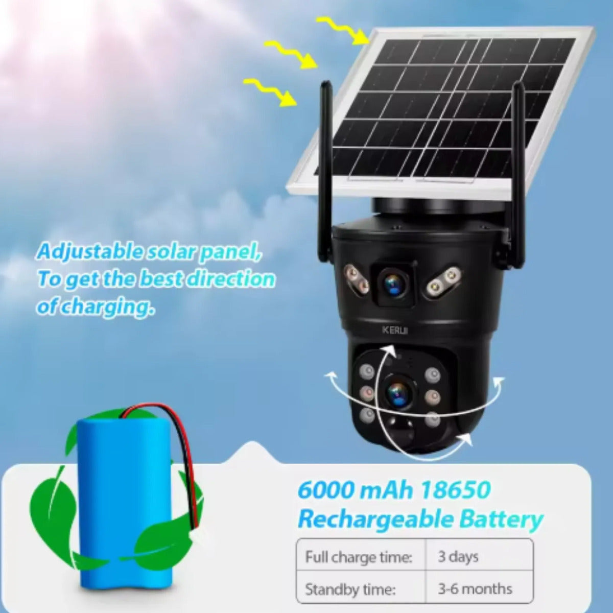 Cámara Solar Doble Lente 4G IP67 Visión Nocturna App ICSEE
