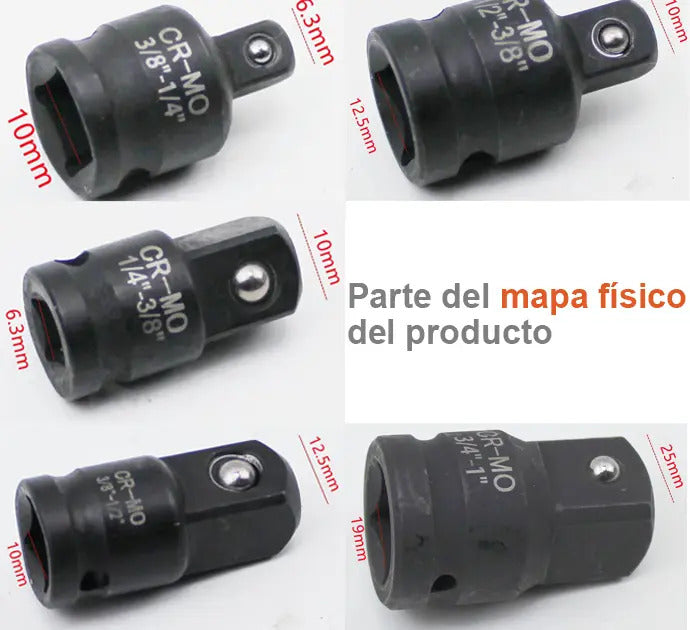 Set 8 Adaptadores de Dado para Llaves de Impacto 1/4" a 1" | Cromo Vanadio