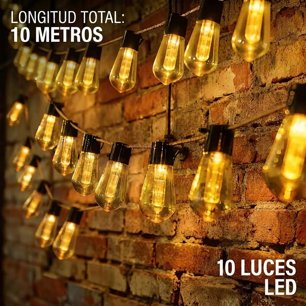 Guirnalda Solar LED Vintage 10 Metros – 10 Ampolletas