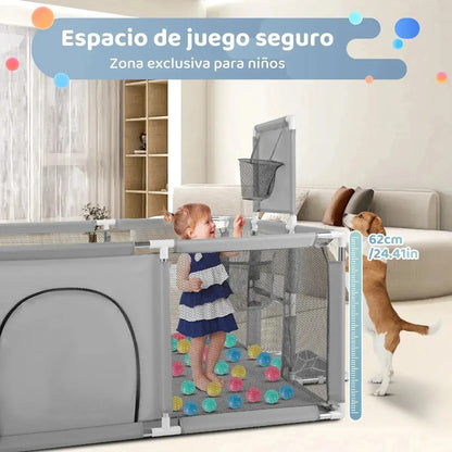 Corral de Juego para Bebés 180 cm con Aro de Basket | Plegable y Seguro