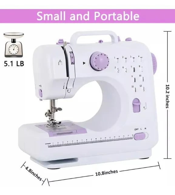 Mini Máquina de Coser Portátil SM-505L – 12 Puntadas, Ojal Automático y Luz LED