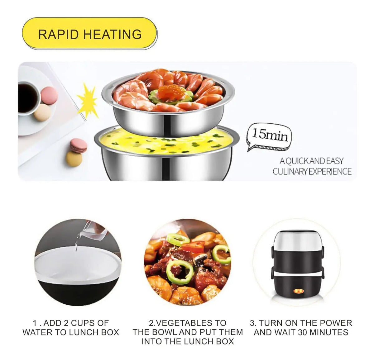 Fiambrera Eléctrica 3 Capas Calentador Portátil de Alimentos