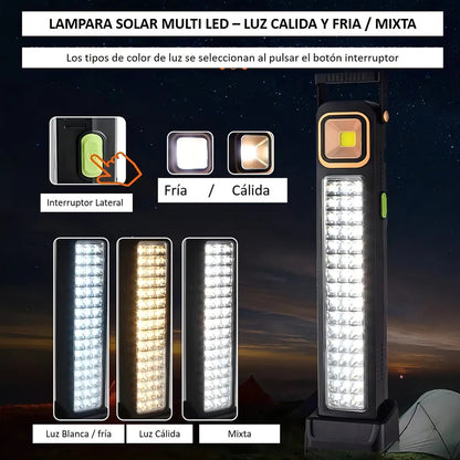 Lámpara LED Solar de Emergencia 48 LED + COB – Recargable 3600mAh, Encendido Automático