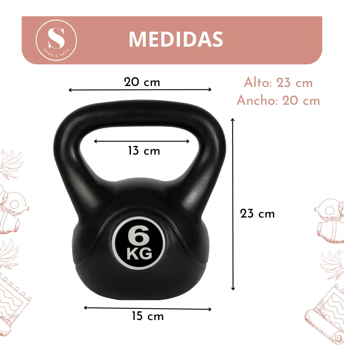 Pesa Rusa Kettlebell 6 kg – PVC Antideslizante para Crossfit y Fitness