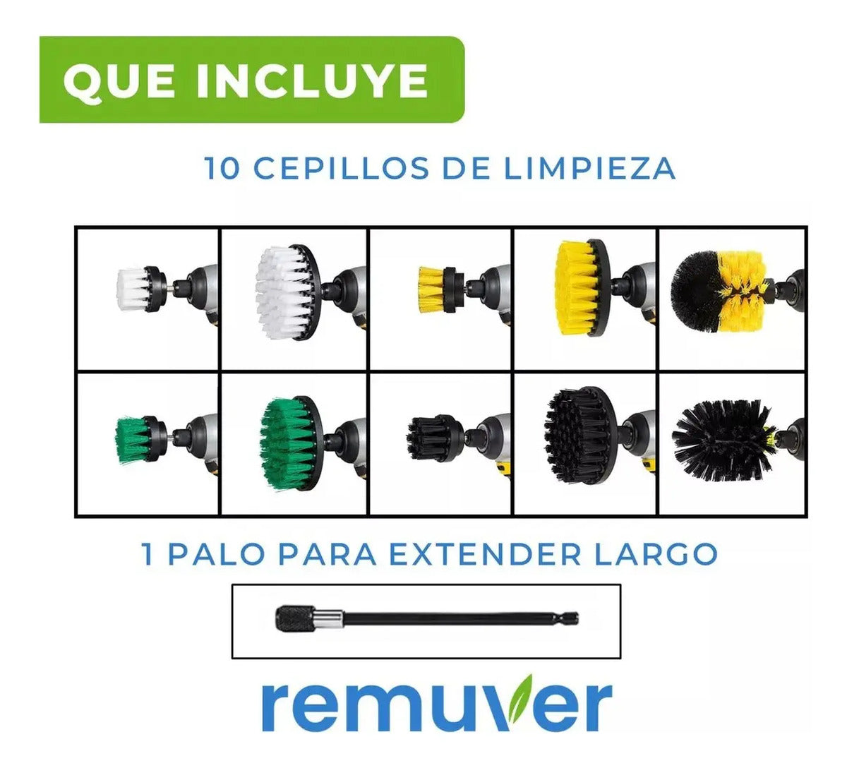 Set de 10 Cepillos de Limpieza para Taladro con Extensor