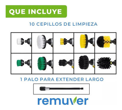 Set de 10 Cepillos de Limpieza para Taladro con Extensor