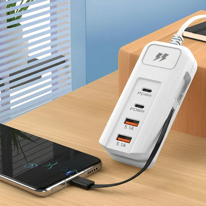 Cargador 140W 4 Puertos USB-C y USB-A Carga Rápida Android iOS