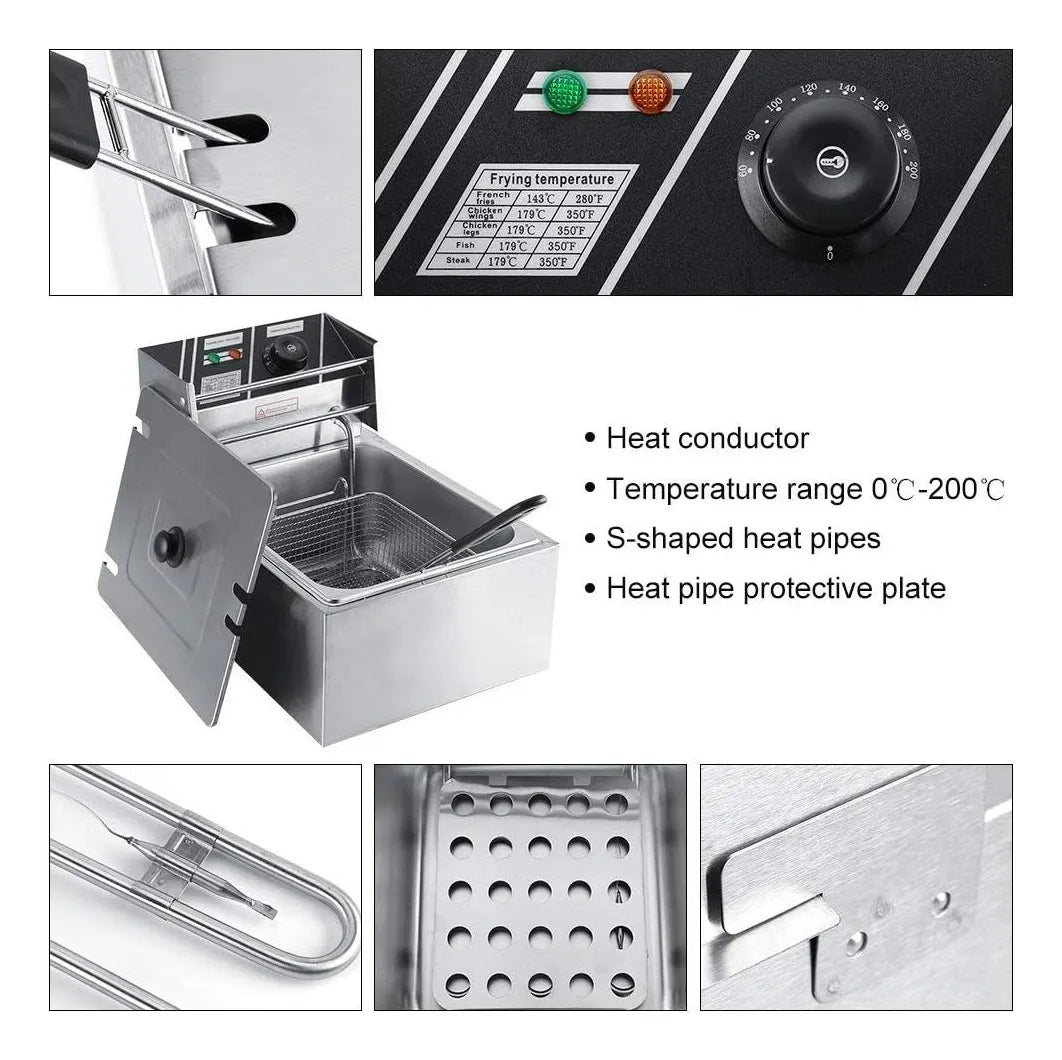 Freidora Eléctrica Industrial 6 Litros – Acero Inoxidable 60–200°C