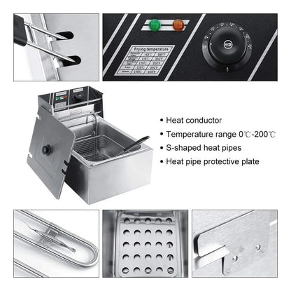 Freidora Eléctrica Industrial 6 Litros – Acero Inoxidable 60–200°C
