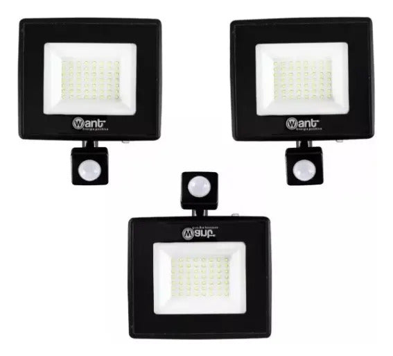 Pack 3 Focos LED 30W Sensor Movimiento Exterior
