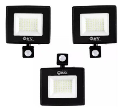 Pack 3 Focos LED 30W Sensor Movimiento Exterior