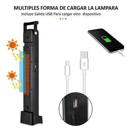Lámpara LED Solar de Emergencia 48 LED + COB – Recargable 3600mAh, Encendido Automático