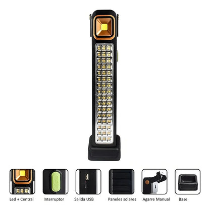Lámpara LED Solar de Emergencia 48 LED + COB – Recargable 3600mAh, Encendido Automático