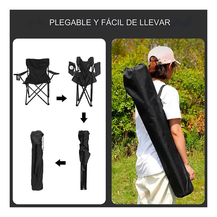Silla Plegable de Camping y Playa con Portavasos