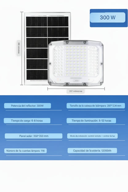Foco Reflector Solar LED 300W – Panel Independiente, 4 Modos, Control Remoto