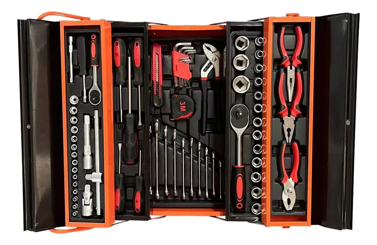 Set Caja Herramientas 168 Piezas Metálica con Dados, Llaves y Alicates