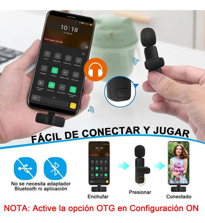 Kit Micrófono Inalámbrico Solapa Doble Type-C 20m 6h