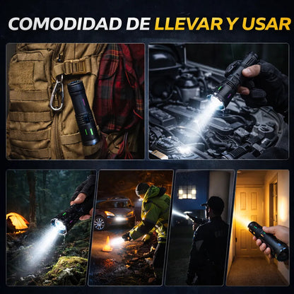 Linterna Táctica Recargable USB 2000 Lúmenes 700m 4 Modos