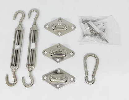 Kit Anclaje Toldo Vela Acero Inoxidable 304 con Ganchos y Tensores