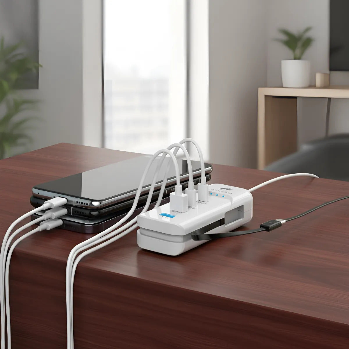 Cargador 140W 4 Puertos USB-C y USB-A Carga Rápida Android iOS