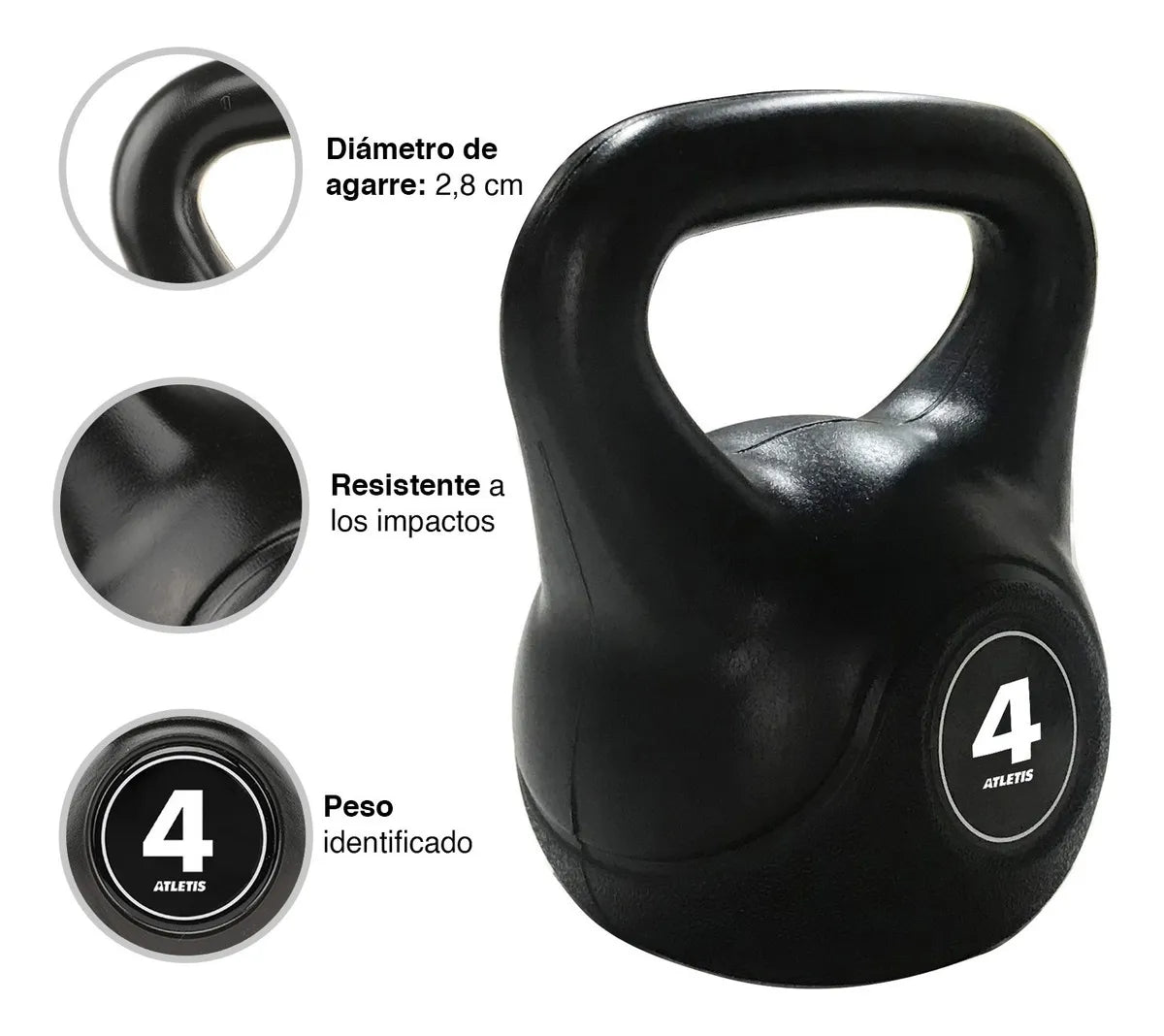 Pesa Rusa Kettlebell 4 kg – PVC Antideslizante para Iniciación y Fitness