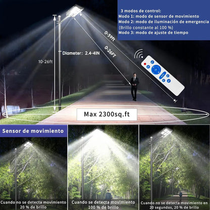 Foco Solar LED 500W con Sensor de Movimiento, Soporte y Control Impermeable