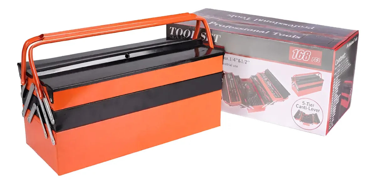Set Caja Herramientas 168 Piezas Metálica con Dados, Llaves y Alicates