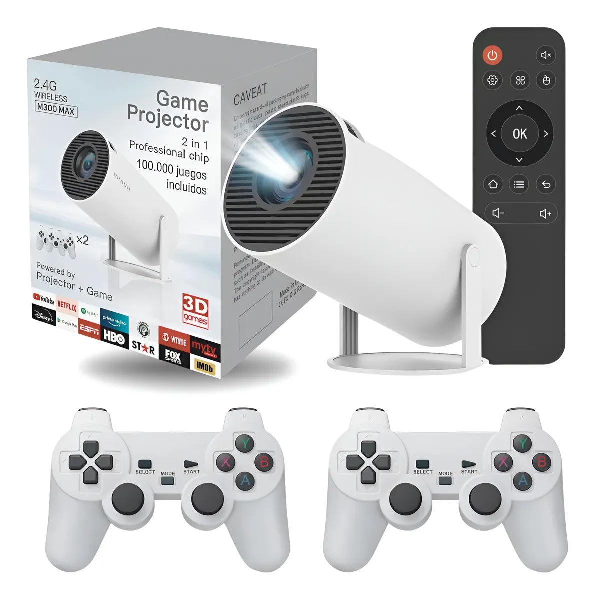 Proyector Cine Juegos Portátil 2 Mandos Android Tv Blanco