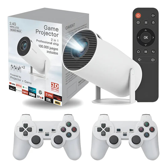 Proyector Cine Juegos Portátil 2 Mandos Android Tv Blanco