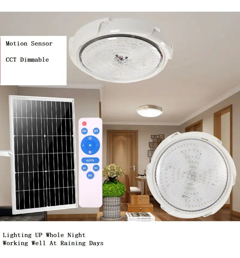 Plafón LED Solar 100W Redondo con Sensor y Control Remoto